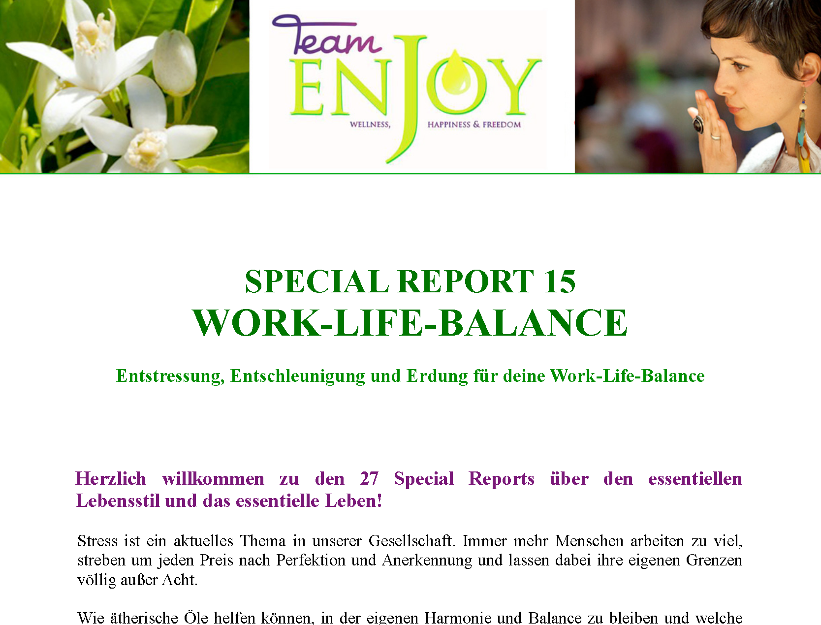 Special Report 15 „Ent-Stressung, Ent-Schleunigung und Erdung für deine Work-Life-Balance“