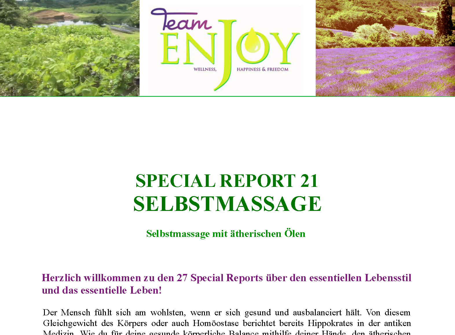 Special Report 21 „Selbstmassage mit ätherischen Ölen“